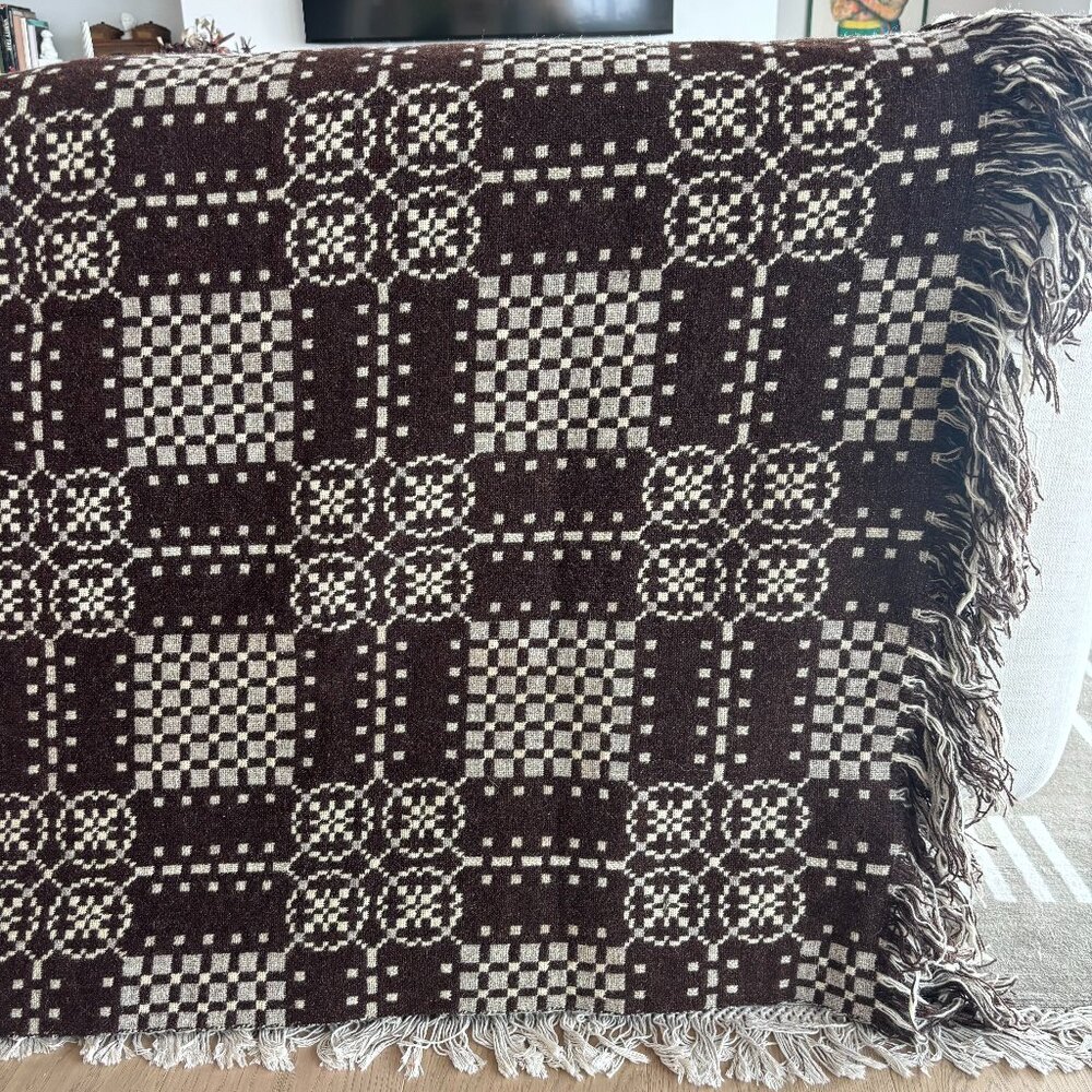 Vintage Welsh Wool Tapestry Blanket